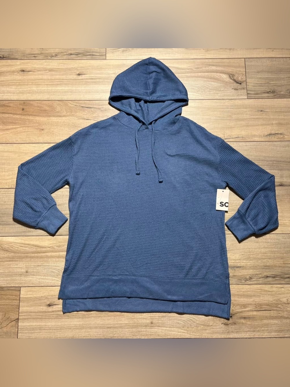 SO Goods For Life Womens Waffle Knit The Cozy Hoodie Size Large Cyclone Blue